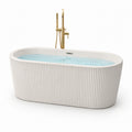 Baignoire îlot ovale en acrylique blanc cannelé, 170 x 80 x 58 cm, style contemporain