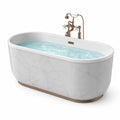 Baignoire îlot ovale en acrylique blanc effet marbre gris avec socle rose doré, 170 x 75 x 58 cm
