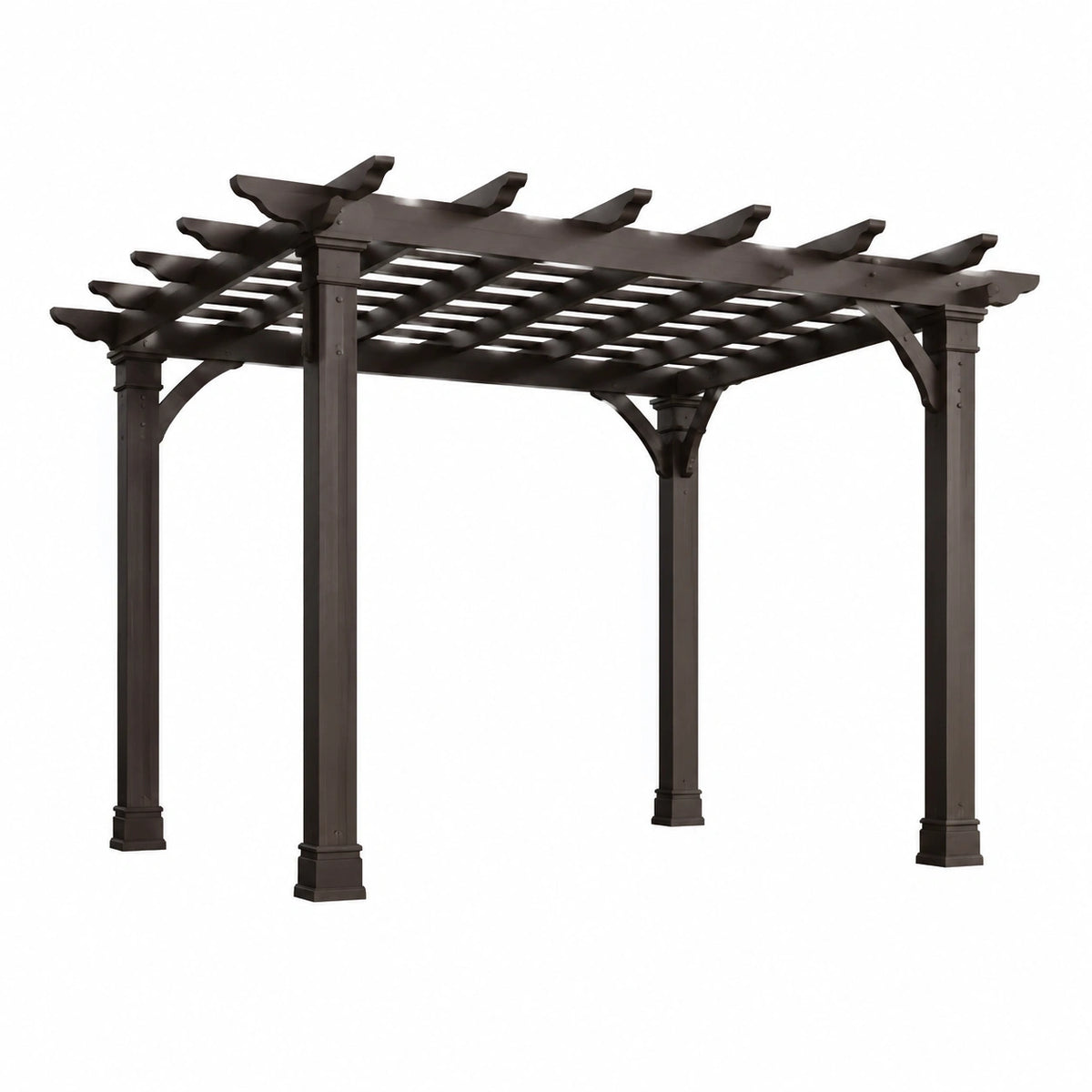 Pergola de jardin autoportante en bois brun foncé avec toit ajouré, 365 x 305 x 250 cm