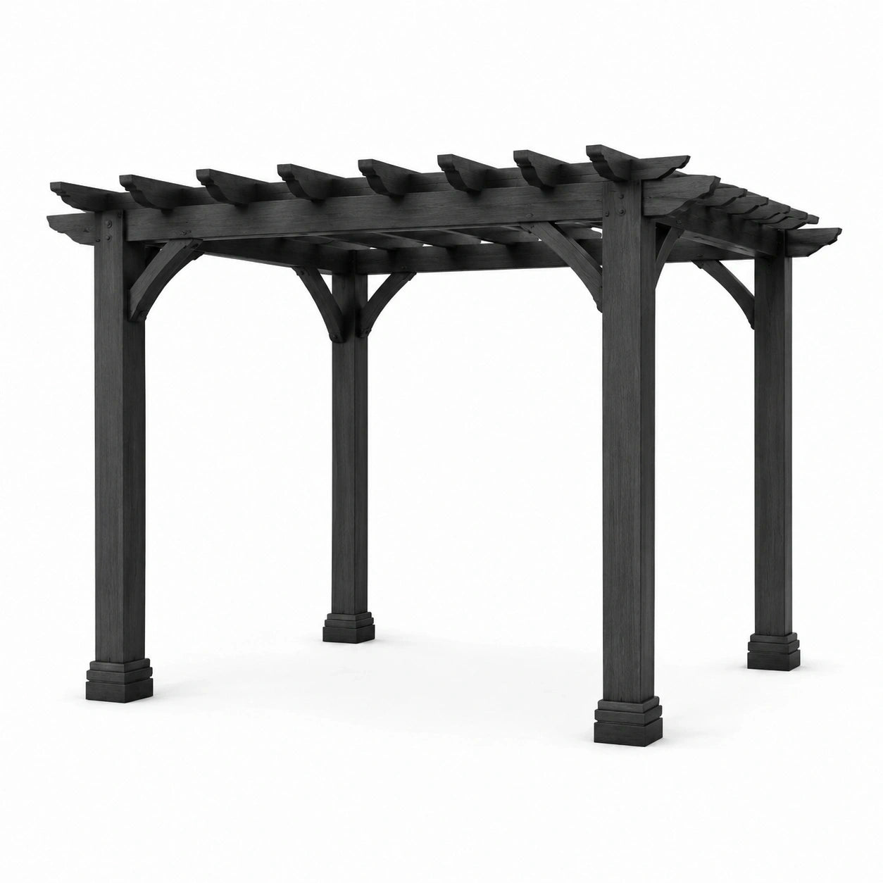 Pergola en bois noir à toit ajouré, style traditionnel, 305 x 305 x 244 cm