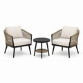 Ensemble 3 pièces avec 2 fauteuils 70 x 72 x 78 cm et table ronde Ø 50 x H 50 cm, beige, écru et noir
