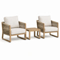 Ensemble de jardin 3 pièces beige et bois naturel, 2 fauteuils de 72 x 78 x 83 cm et table de 52 x 52 x 45 cm