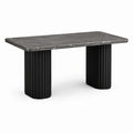 Table à manger rectangulaire grise et noire effet marbre, pieds cannelés, 160 x 80 x 75 cm