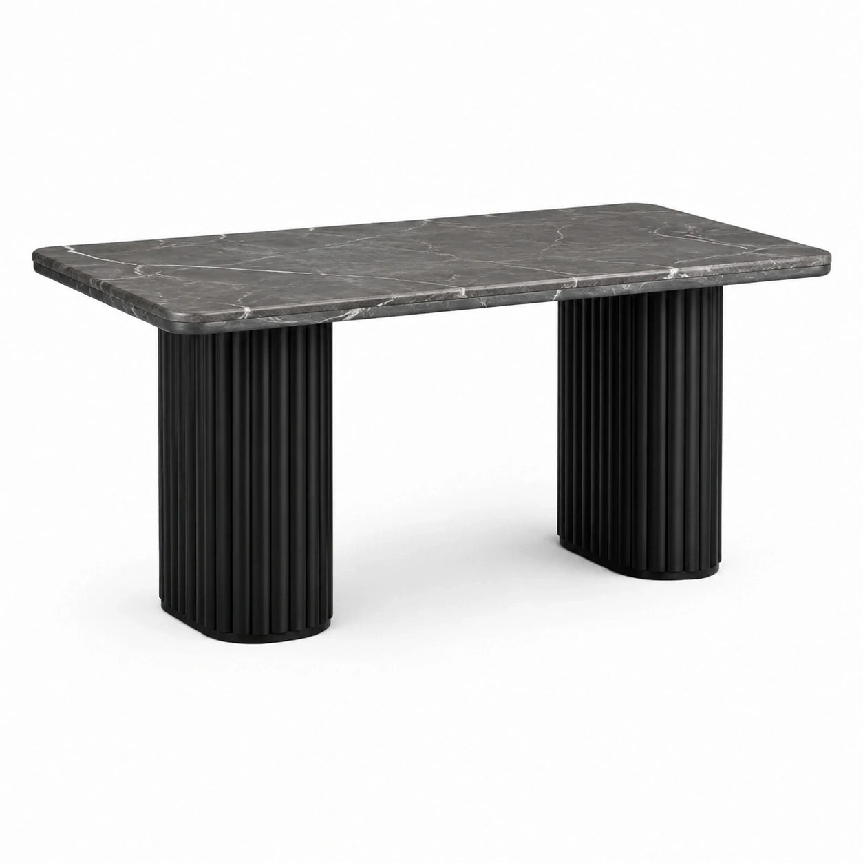 Table à manger rectangulaire grise et noire effet marbre, pieds cannelés, 160 x 80 x 75 cm