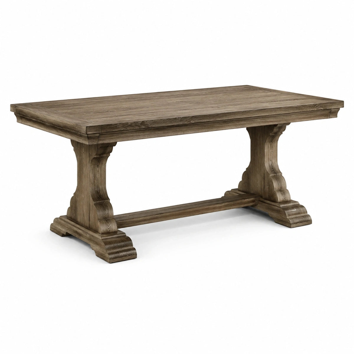 Table à manger rectangulaire en bois brun taupe, 180 x 90 x 76 cm, piètement double rustique