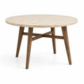 Table à manger ronde Ø 120 x H 76 cm, effet travertin beige et bois brun