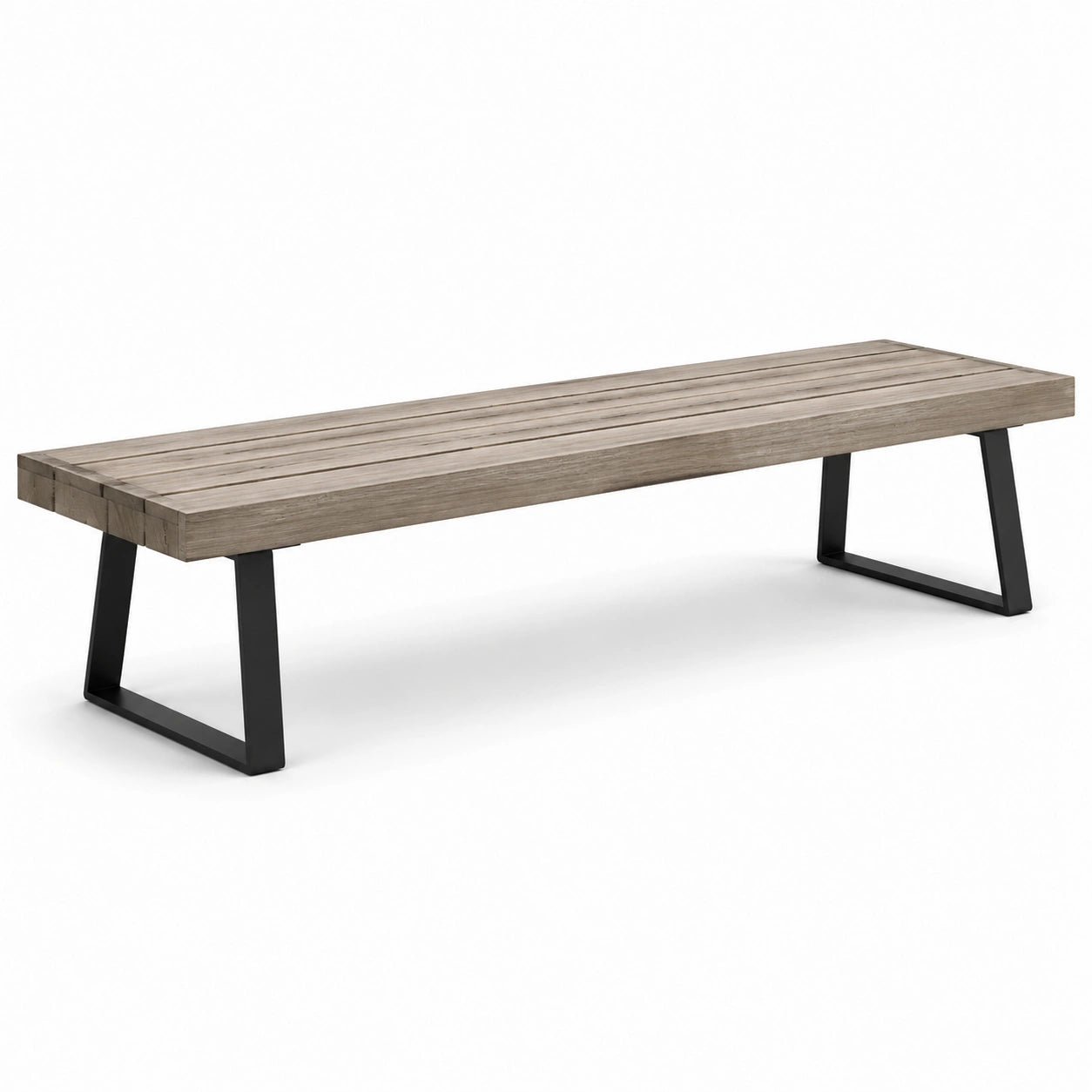 Banc industriel en bois gris et métal noir, 180 x 40 x 45 cm