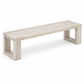 Banc beige effet pierre avec assise à lattes, 180 x 45 x 45 cm