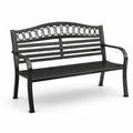 Banc de jardin en métal noir 2 places avec accoudoirs, 127 x 60 x 86 cm