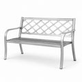 Banc de jardin 2 places en métal argenté avec dossier treillis et accoudoirs, 120 x 55 x 86 cm