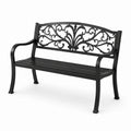 Banc de jardin en métal noir 127 x 60 x 85 cm avec dossier floral