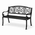 Banc de jardin en métal noir avec dossier ajouré, 2 places, 127 x 60 x 85 cm