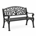Banc de jardin 2 places en métal noir avec dossier ajouré motif arbre, 127 x 61 x 85 cm
