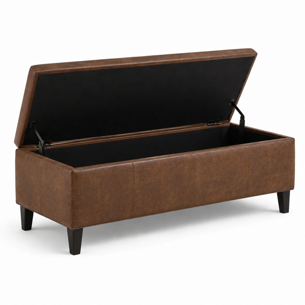 Banc-coffre de rangement rembourré en similicuir marron et noir, 120 x 45 x 48 cm