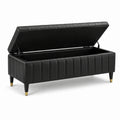 Banc coffre de rangement en similicuir noir avec pieds dorés, 120 x 40 x 45 cm