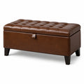 Banc coffre capitonné avec rangement en similicuir marron et pieds noirs, 100 x 40 x 45 cm