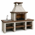 Barbecue fixe d'extérieur avec évier et rangements, beige et marron, 220 x 70 x 230 cm