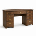 Bureau marron à 9 tiroirs avec poignées dorées, 120 x 50 x 76 cm