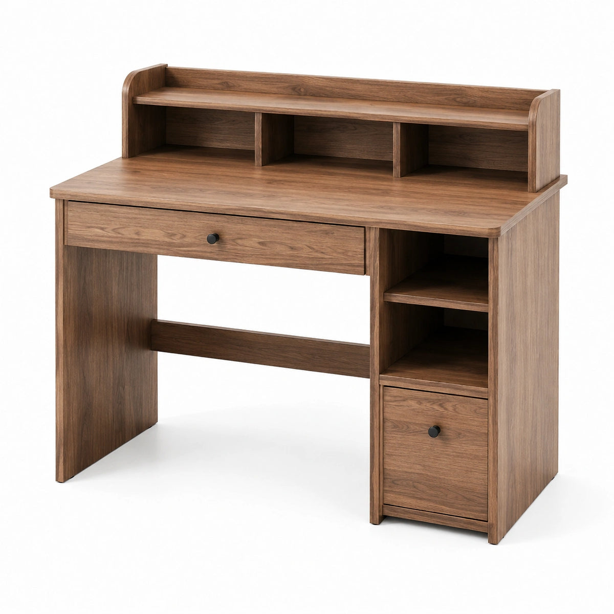 Bureau informatique moderne avec rangements intégrés, brun et noir, 120 x 60 x 120 cm