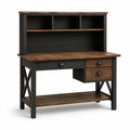 Bureau industriel avec 3 tiroirs et étagères, 120 x 60 x 145 cm, noir et brun