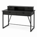 Bureau noir avec 4 tiroirs et niche ouverte, effet bois et métal, 120 x 60 x 95 cm
