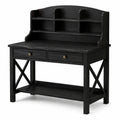 Bureau noir effet bois avec étagères et 2 tiroirs, 110 x 55 x 130 cm