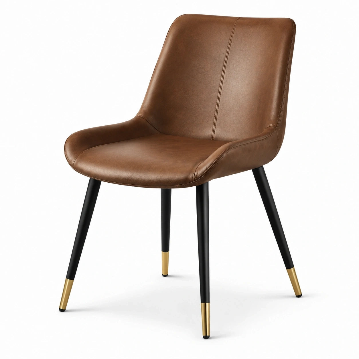 Chaise de salle à manger marron 55 x 60 x 83 cm, revêtement aspect cuir, pieds noirs et dorés