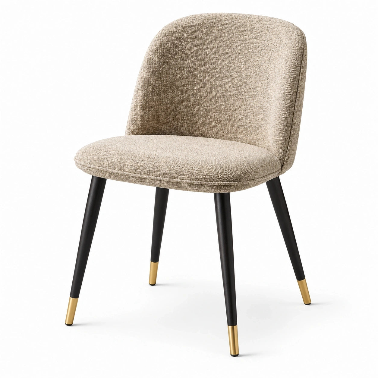 Chaise rembourrée contemporaine 52 x 58 x 82 cm en tissu beige avec pieds noirs et dorés