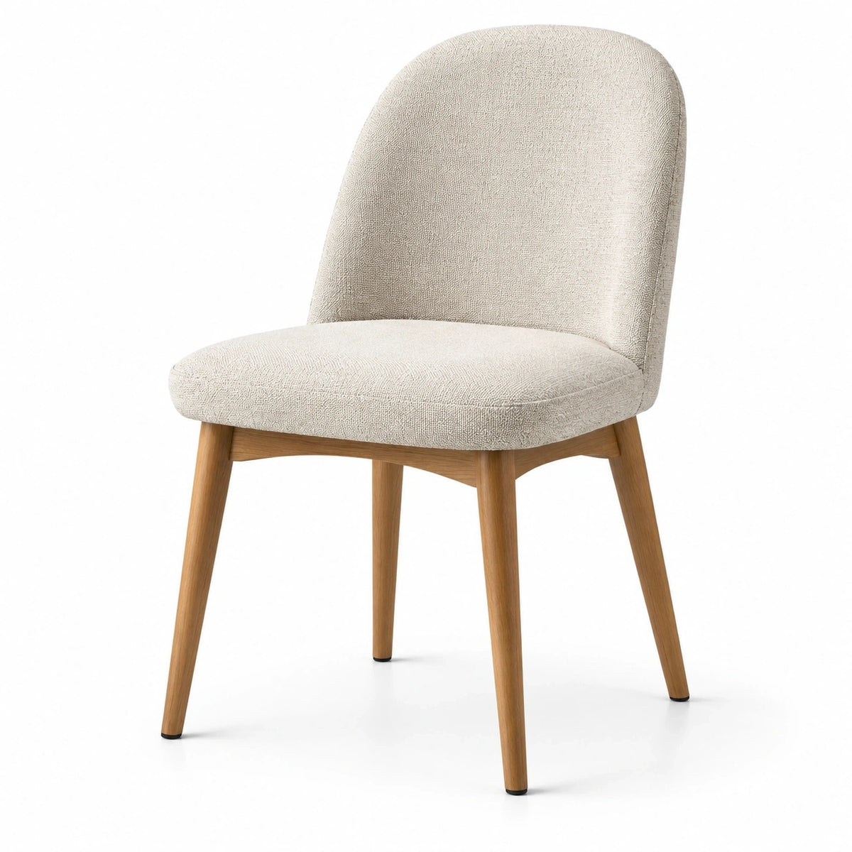 Chaise rembourrée en tissu beige avec pieds en bois brun clair, style scandinave, 52 x 58 x 84 cm