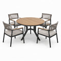 Ensemble repas de jardin 5 pièces, table ronde Ø 120 x 75 cm et 4 fauteuils 60 x 62 x 84 cm, gris, noir, marron clair et beige