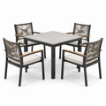 Salon de jardin 5 pièces avec table carrée 90 x 90 x 74 cm et 4 fauteuils 58 x 60 x 85 cm, noir, taupe, gris, beige et marron