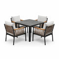 Ensemble de jardin 5 pièces noir, gris, taupe et marron avec table carrée 90 x 90 x 75 cm et 4 fauteuils 62 x 60 x 82 cm