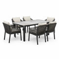 Ensemble repas de jardin 7 pièces avec table 200 x 100 x 75 cm et 6 fauteuils, noir, gris et beige