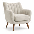 Fauteuil rétro en tissu bouclé crème avec pieds en bois marron, 82 x 84 x 91 cm