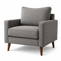 Fauteuil contemporain en tissu gris avec pieds en bois brun, 86 x 84 x 88 cm