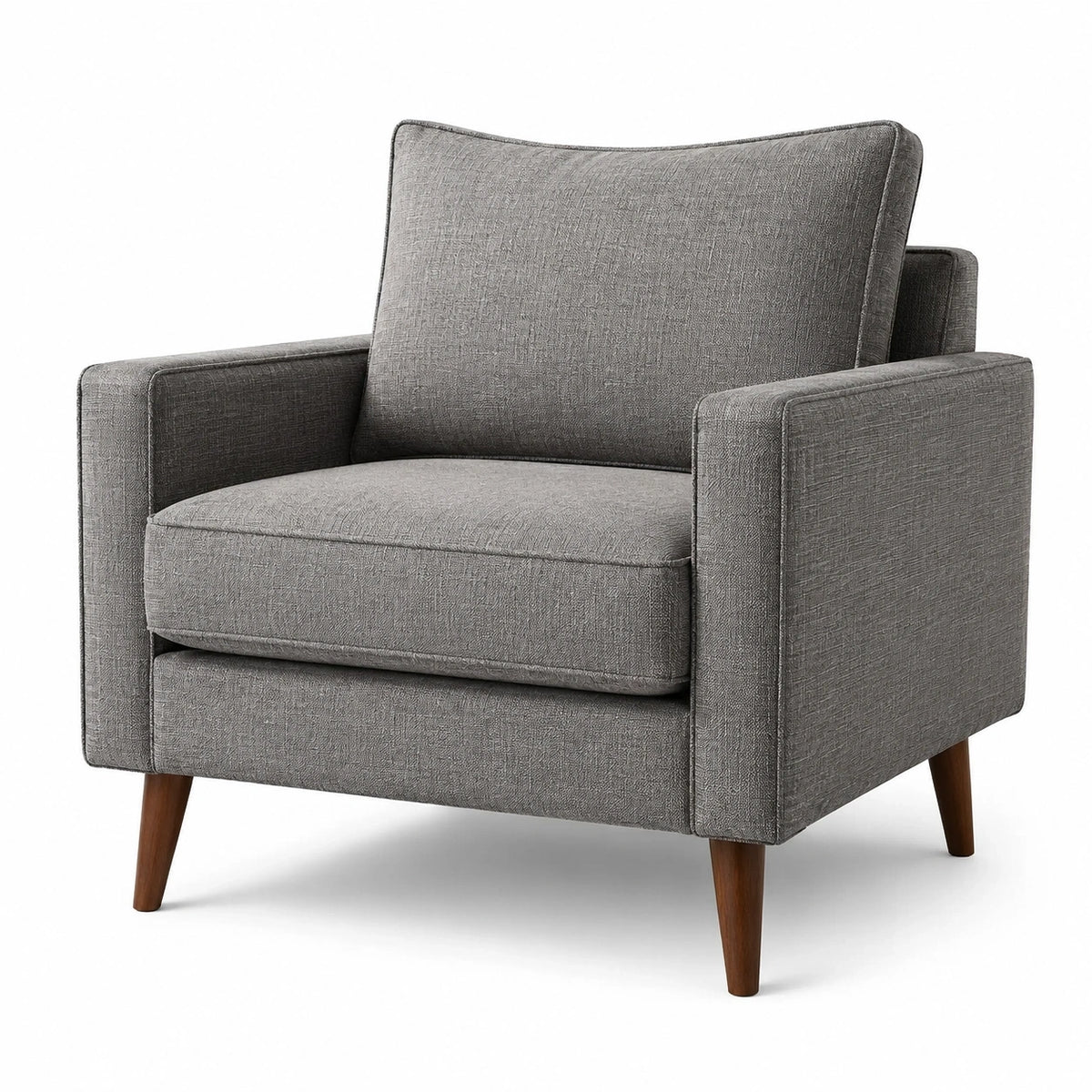Fauteuil contemporain en tissu gris avec pieds en bois brun, 86 x 84 x 88 cm